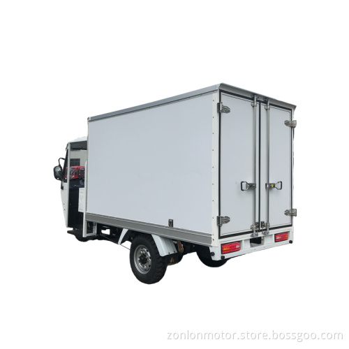 Container motor tricycle for transporting goods